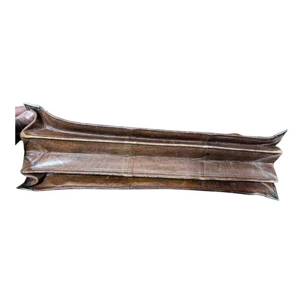 Vintage Mexican Hand Tooled Leather Briefcase Aztec Warrior Eagle Calendar Brown